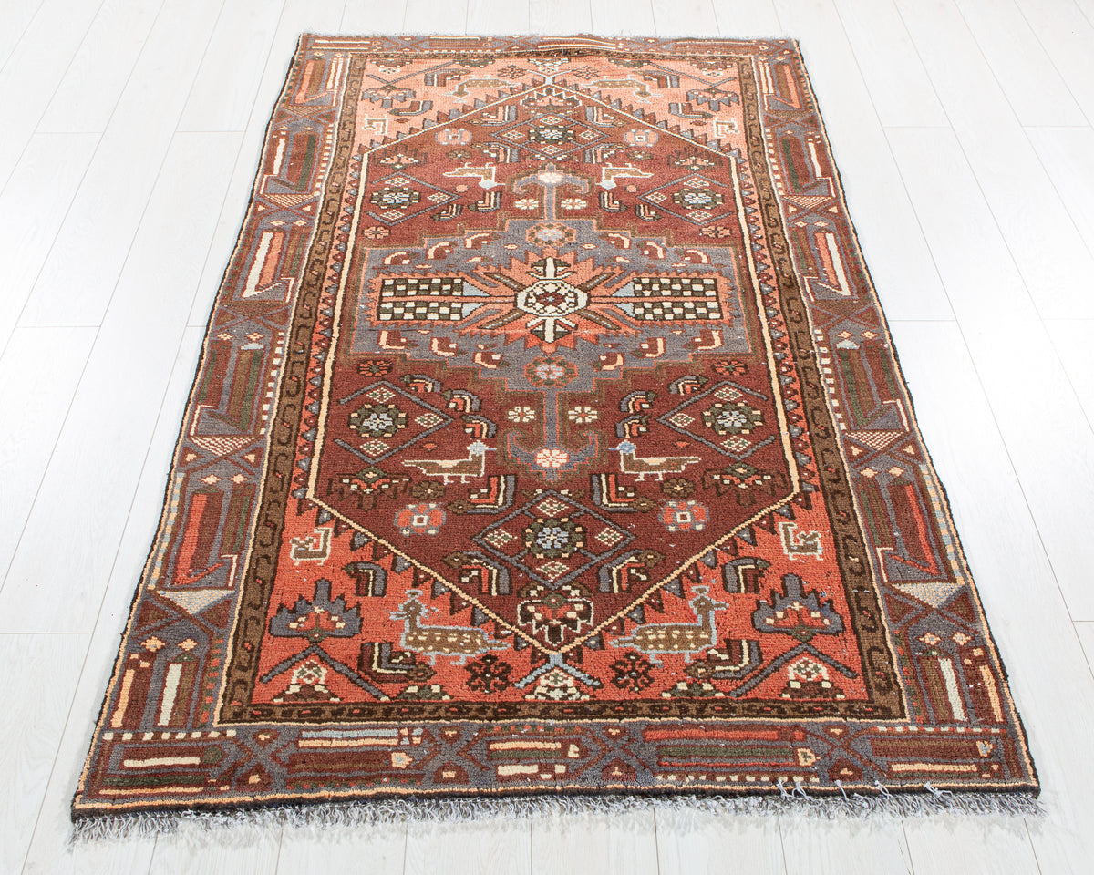 Vintage Rust Red Hand-Knotted Wool Rug – 6' 0" x 3' 9" (182 x 114 cm)