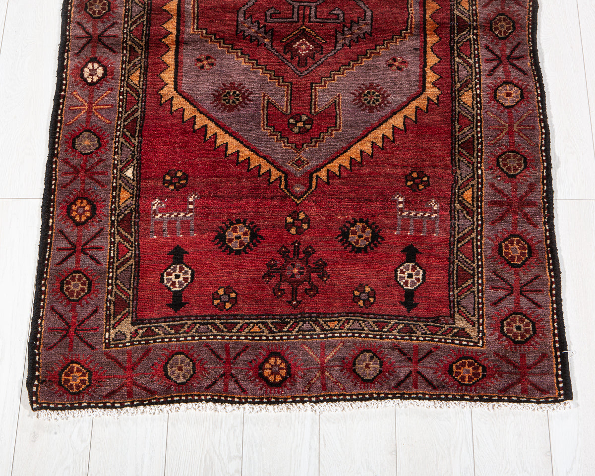 Vintage Red Hand-Knotted Wool Rug – 6' 4" x 3' 7" (193 x 109 cm)
