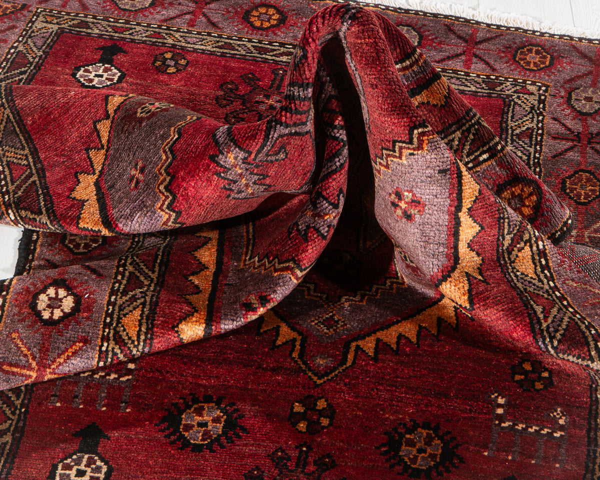 Vintage Red Hand-Knotted Wool Rug – 6' 4" x 3' 7" (193 x 109 cm)