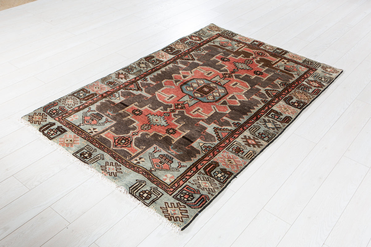 Antique Black & Red Hand-Knotted Wool Rug – 6' 0" x 3' 10" (184 x 118 cm)
