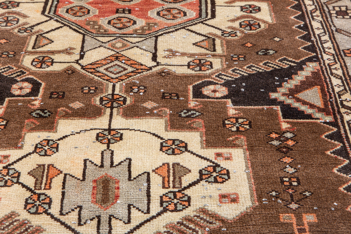 Vintage Brown & Light Blue Hand-Knotted Wool Rug – 6' 7" x 3' 4" (201 x 101 cm)