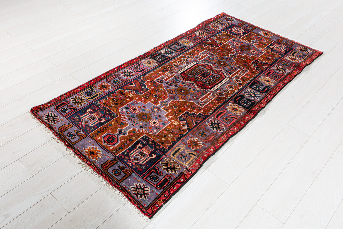 Vintage Brown & Purple Hand-Knotted Wool Rug – 6' 4" x 3' 2" (194 x 97 cm)