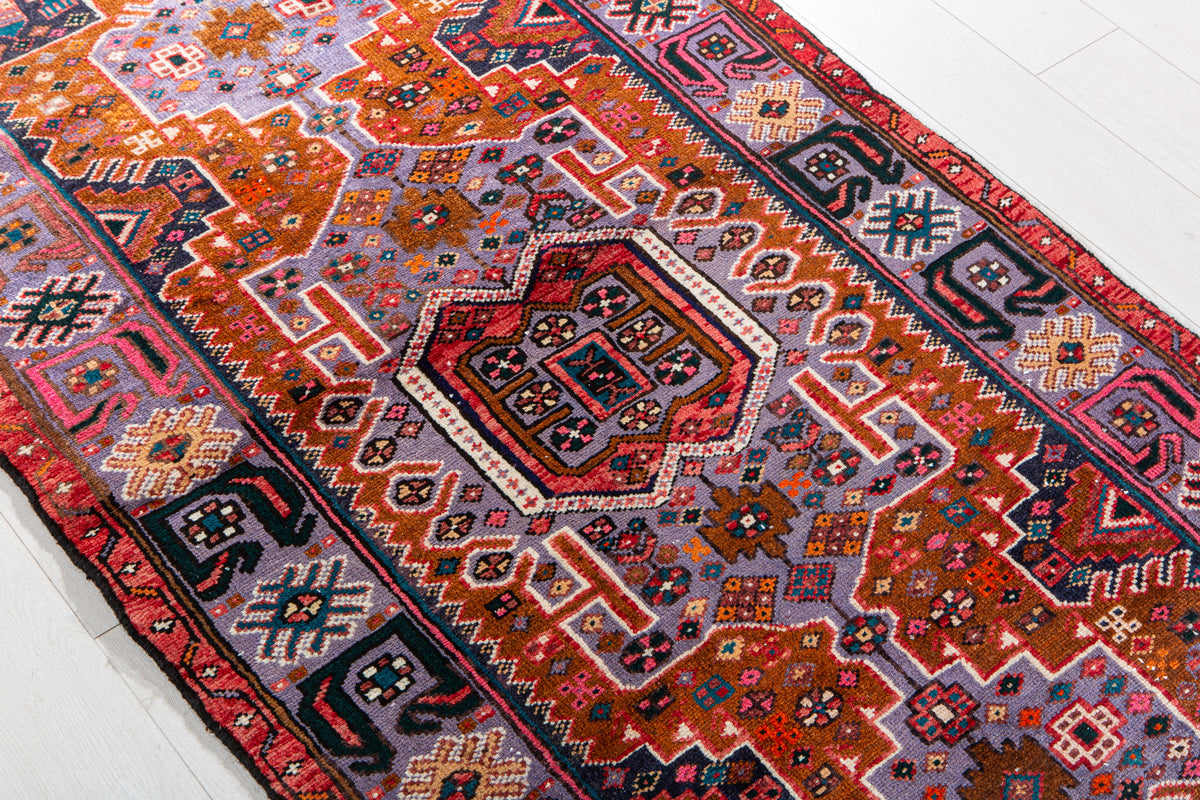 Vintage Brown & Purple Hand-Knotted Wool Rug – 6' 4" x 3' 2" (194 x 97 cm)