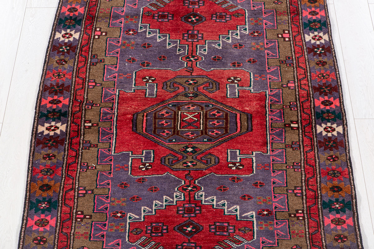 Vintage Purple, Red & Brown Hand-Knotted Wool Rug – 6' 5" x 3' 10" (196 x 116 cm)