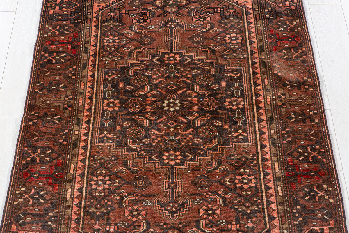 Vintage Rust Red & Salmon Pink Hand-Knotted Wool Rug – 6' 9" x 3' 10" (205 x 117 cm)