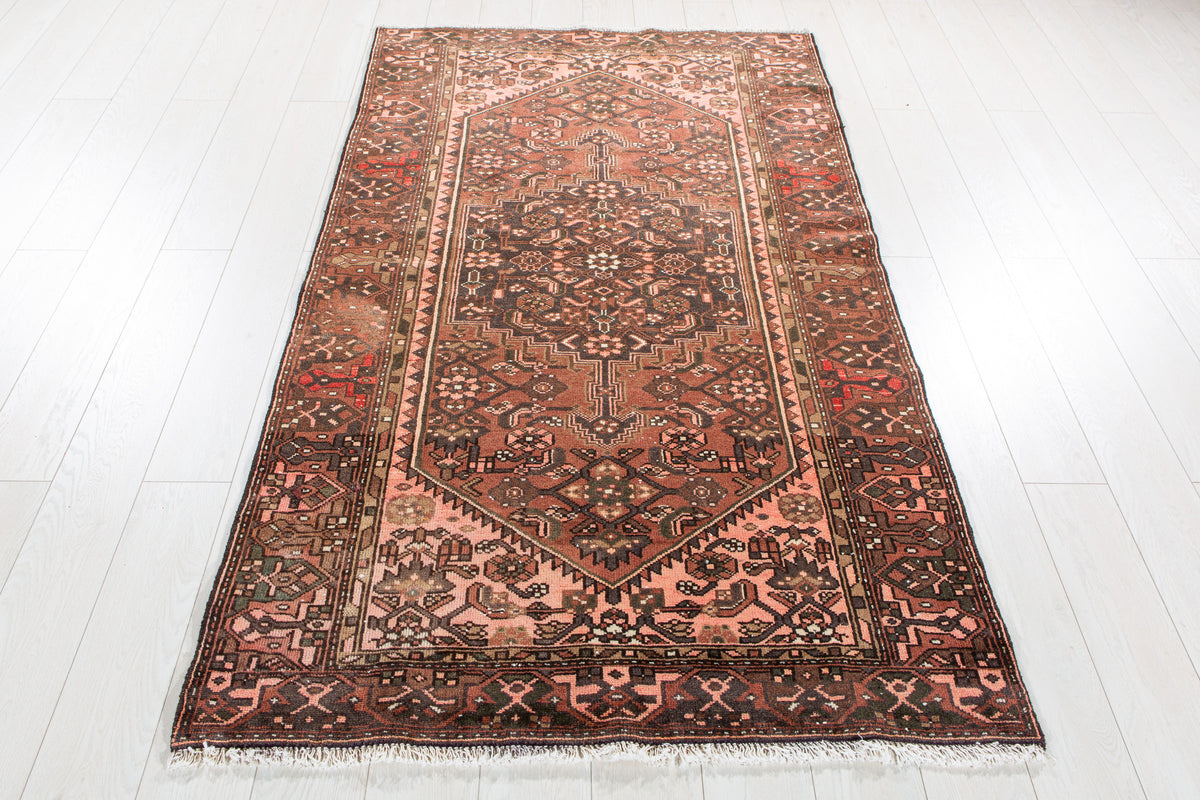 Vintage Rust Red & Salmon Pink Hand-Knotted Wool Rug – 6' 9" x 3' 10" (205 x 117 cm)