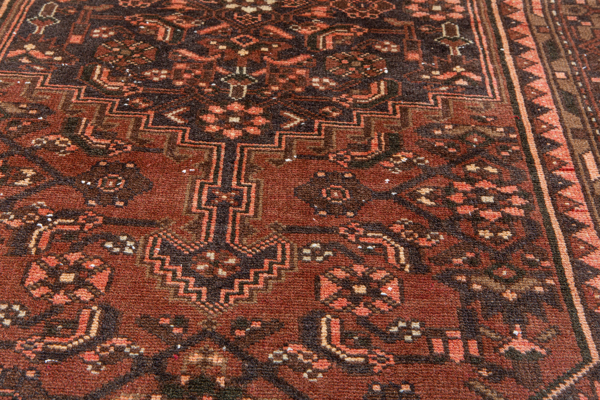 Vintage Rust Red & Salmon Pink Hand-Knotted Wool Rug – 6' 9" x 3' 10" (205 x 117 cm)