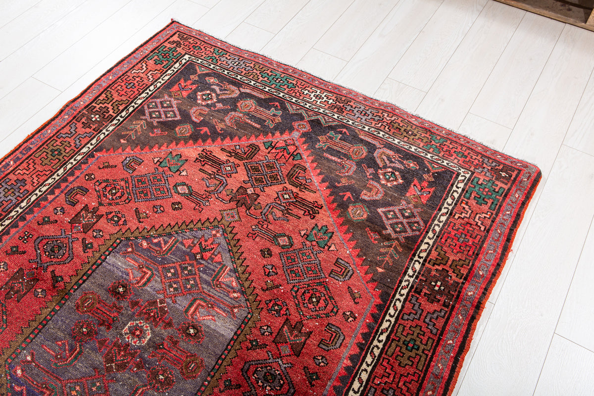 Vintage Red Hand-Knotted Wool Rug – 6' 7" x 4' 7" (200 x 139 cm)
