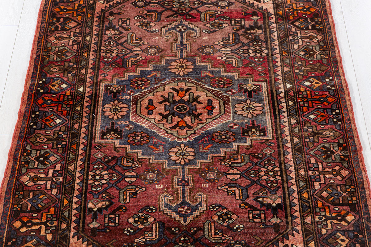 Vintage Rust Red & Salmon Pink Hand-Knotted Wool Rug – 7' 1" x 4' 4" (216 x 133 cm)