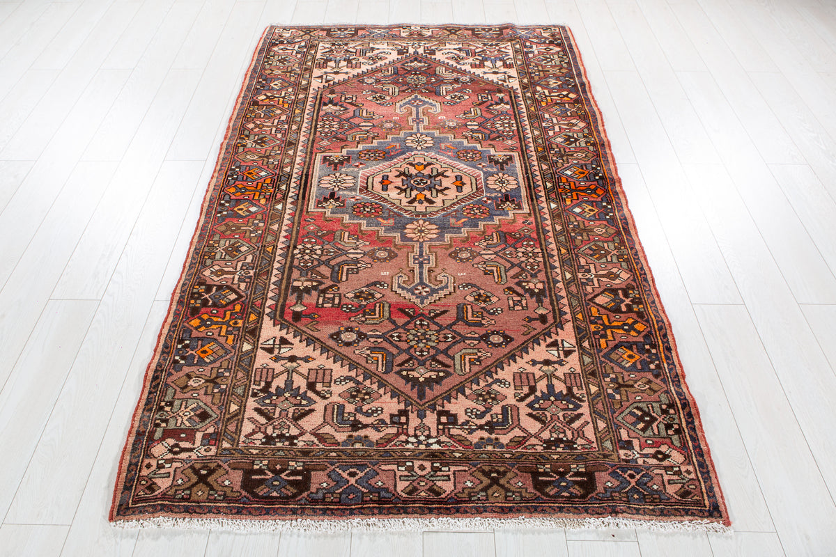 Vintage Rust Red & Salmon Pink Hand-Knotted Wool Rug – 7' 1" x 4' 4" (216 x 133 cm)