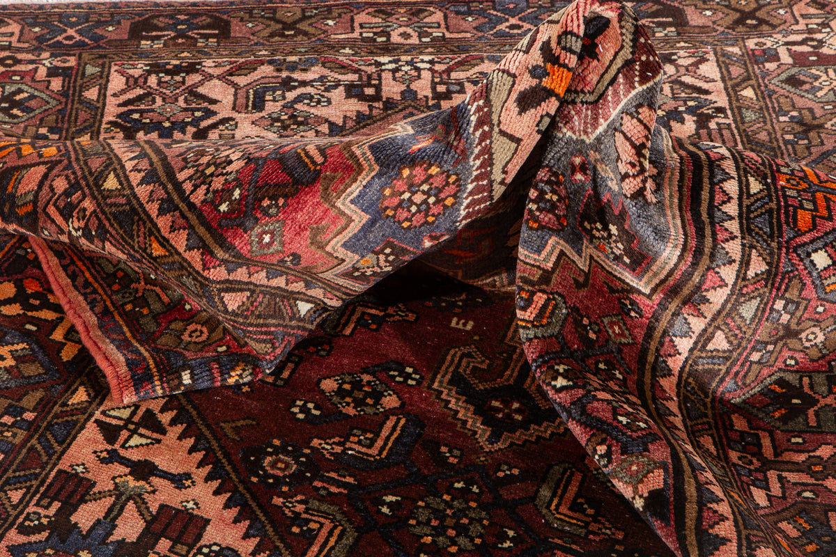Vintage Rust Red & Salmon Pink Hand-Knotted Wool Rug – 7' 1" x 4' 4" (216 x 133 cm)