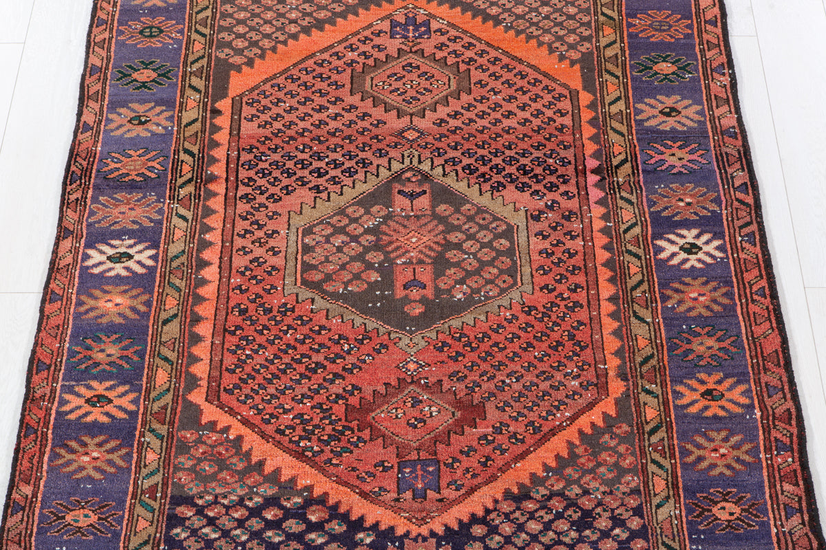 Antique Rust Red, Blue Hand-Knotted Wool Rug – 6' 3" x 4' 2" (190 x 126 cm)