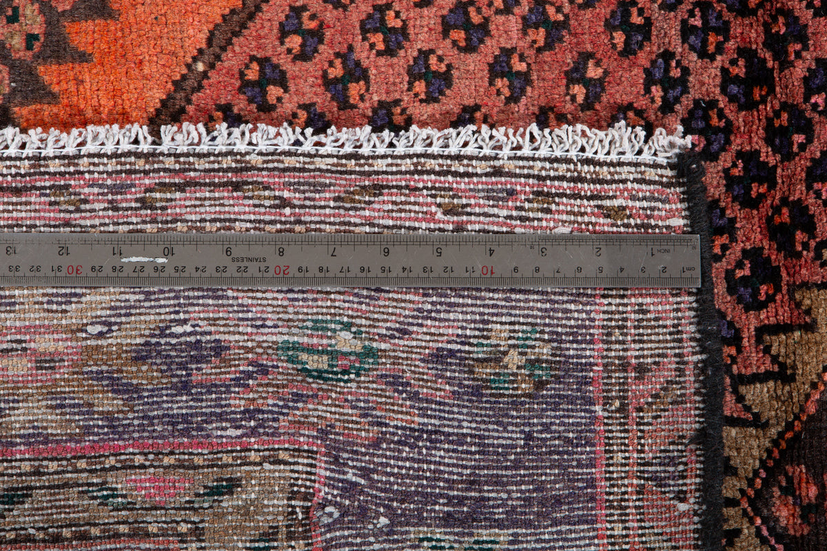 Antique Rust Red, Blue Hand-Knotted Wool Rug – 6' 3" x 4' 2" (190 x 126 cm)