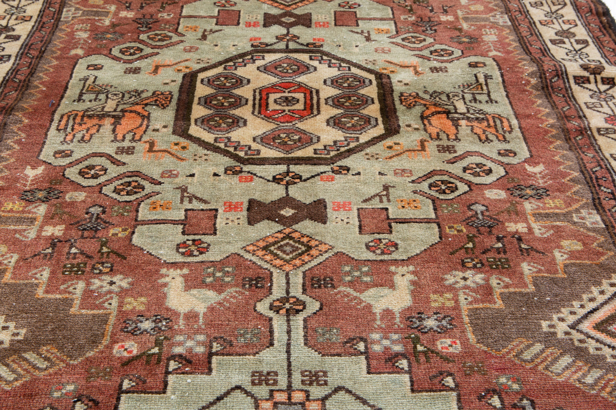 Tapis vintage en laine nouée à la main, rouge rouille – 5' 11" x 3' 6" (181 x 106 cm)