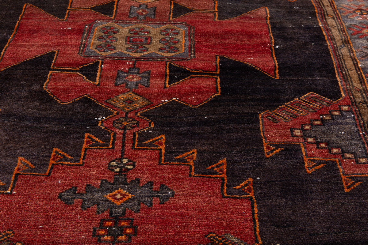 Antique Deep Navy Blue, Red Hand-Knotted Wool Rug – 6' 2" x 4' 2" (188 x 127 cm)