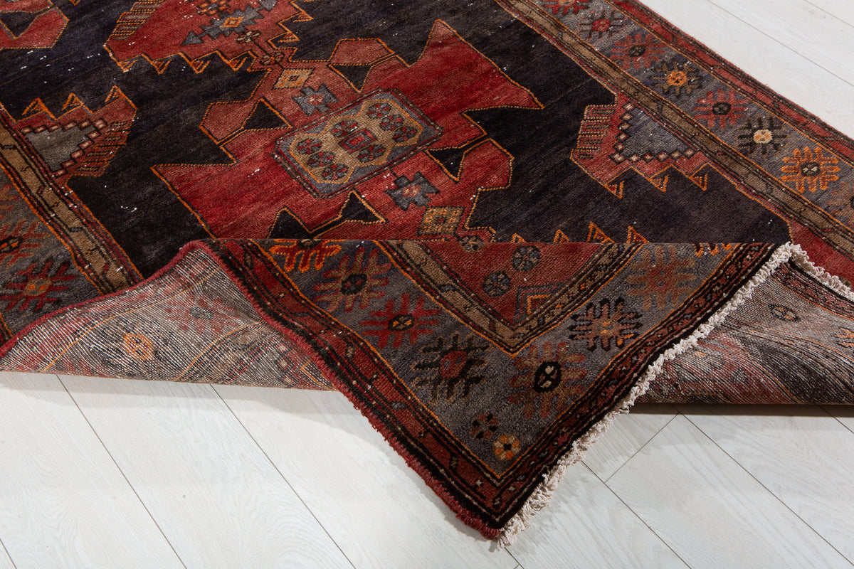 Antique Deep Navy Blue, Red Hand-Knotted Wool Rug – 6' 2" x 4' 2" (188 x 127 cm)