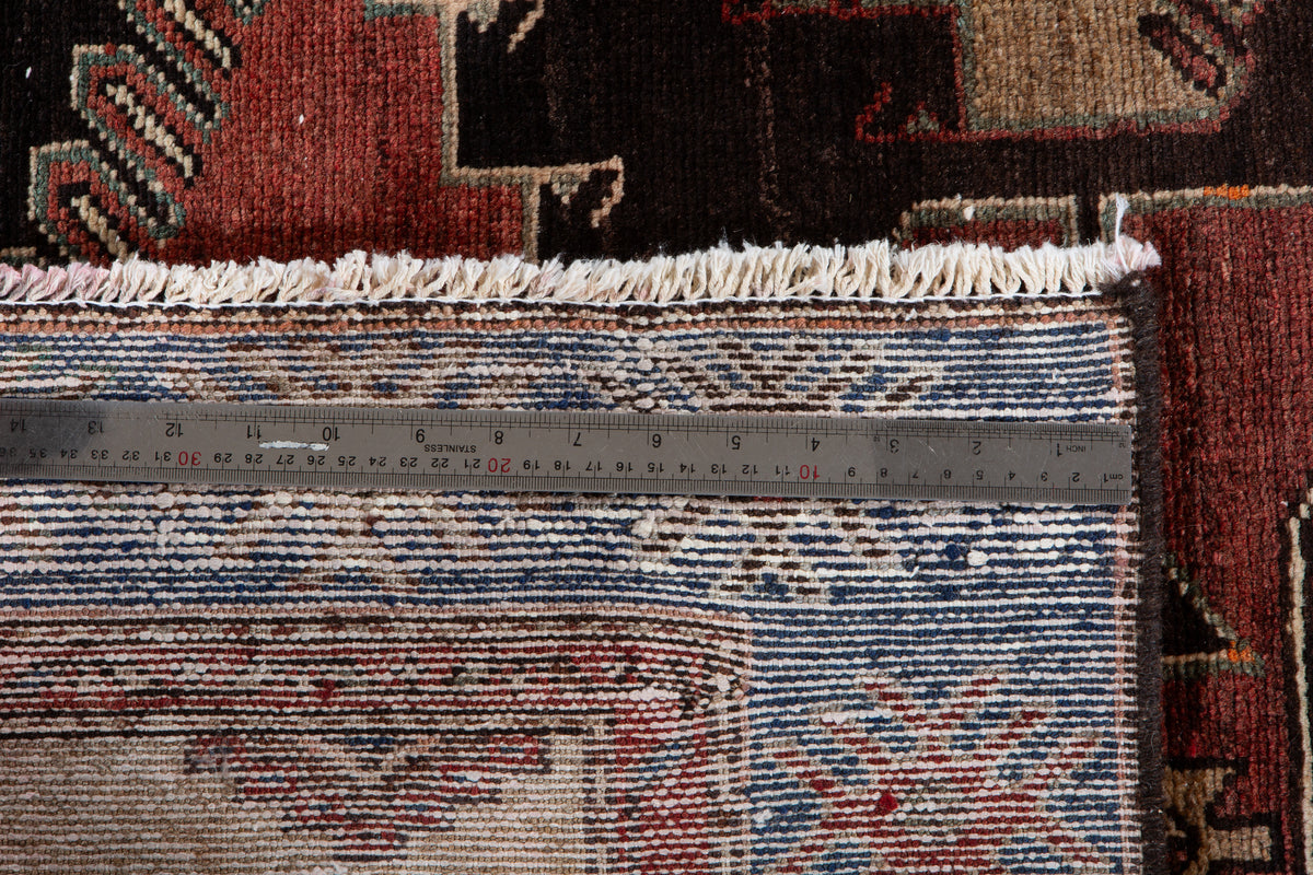 Vintage Rust Red, Blue Hand-Knotted Wool Rug – 6' 1" x 3' 11" (185 x 119 cm)