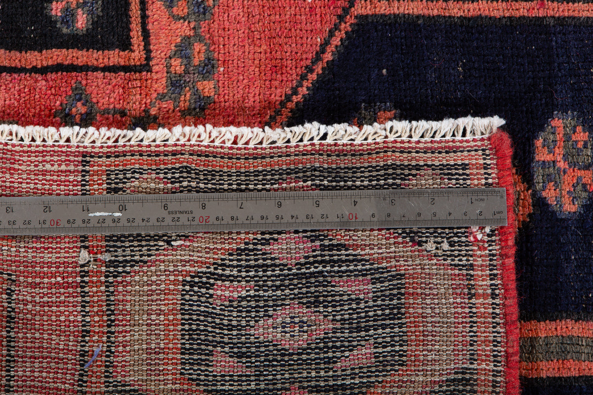 Antique Orange, Navy Blue Hand-Knotted Wool Rug – 6' 5" x 3' 8" (195 x 112 cm)