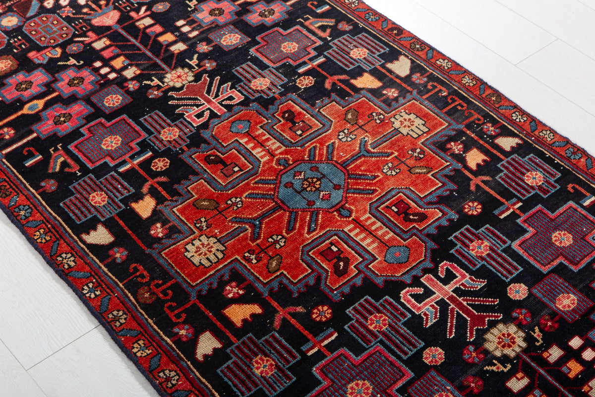 Antique Deep Navy Blue Hand-Knotted Wool Rug – 6' 11" x 3' 1" (211 x 93 cm)