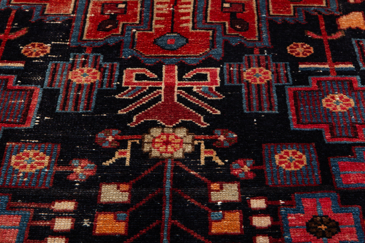 Antique Deep Navy Blue Hand-Knotted Wool Rug – 6' 11" x 3' 1" (211 x 93 cm)