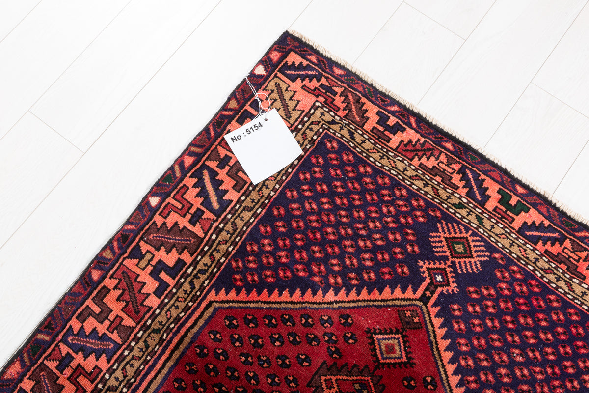 Vintage Geometric Runner Rug, Red & Navy, Orange – 9' 6" x 3' 2" (290 x 96 cm)