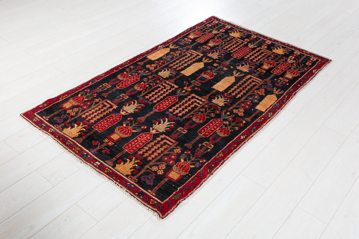 Antique Deep Navy Blue Hand-Knotted Wool Rug – 5' 9" x 3' 5" (176 x 103 cm)
