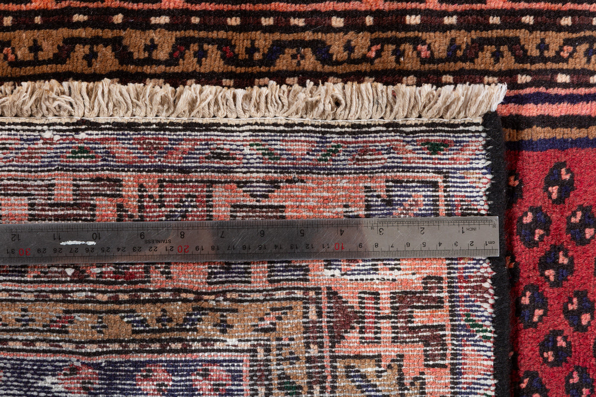 Vintage Geometric Runner Rug, Red & Navy, Orange – 9' 6" x 3' 2" (290 x 96 cm)