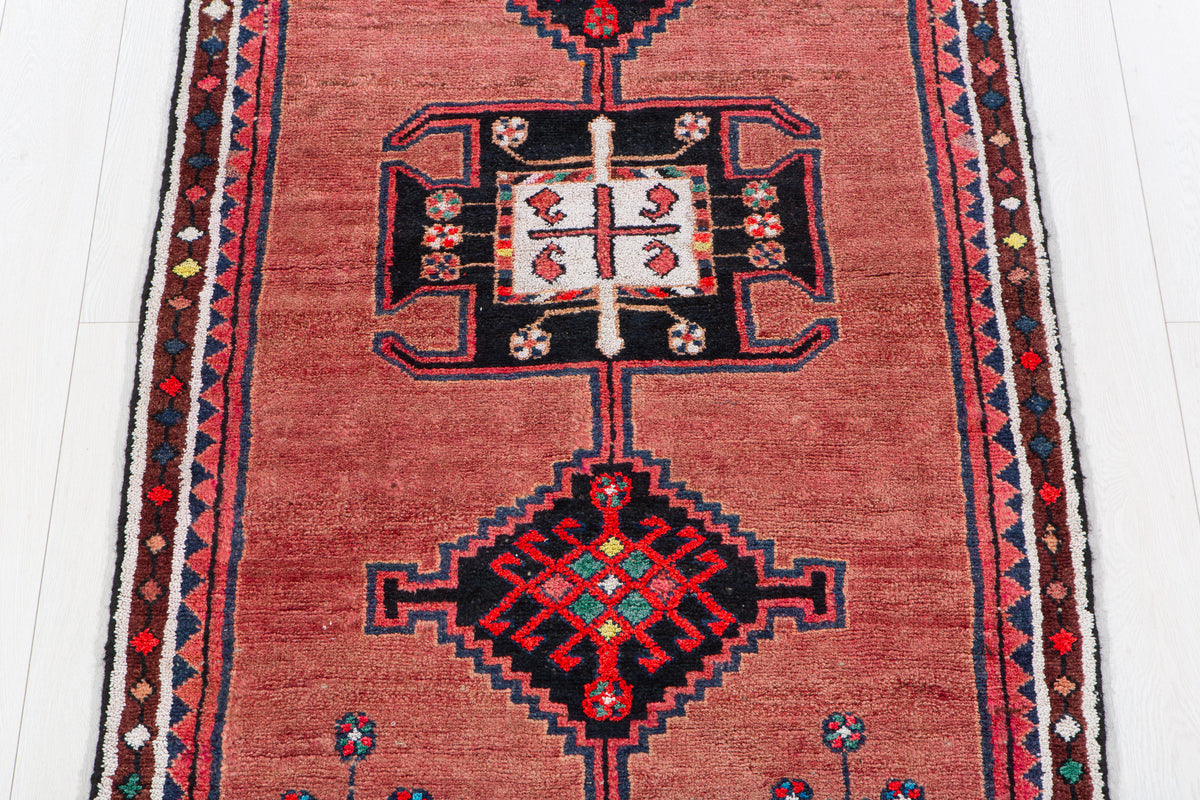 Vintage Pink Hand-Knotted Wool Rug – 7' 1" x 3' 3" (216 x 98 cm)