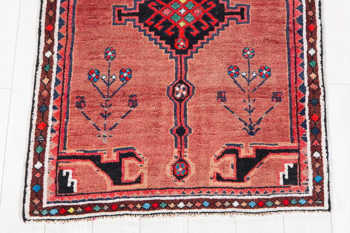 Vintage Pink Hand-Knotted Wool Rug – 7' 1" x 3' 3" (216 x 98 cm)