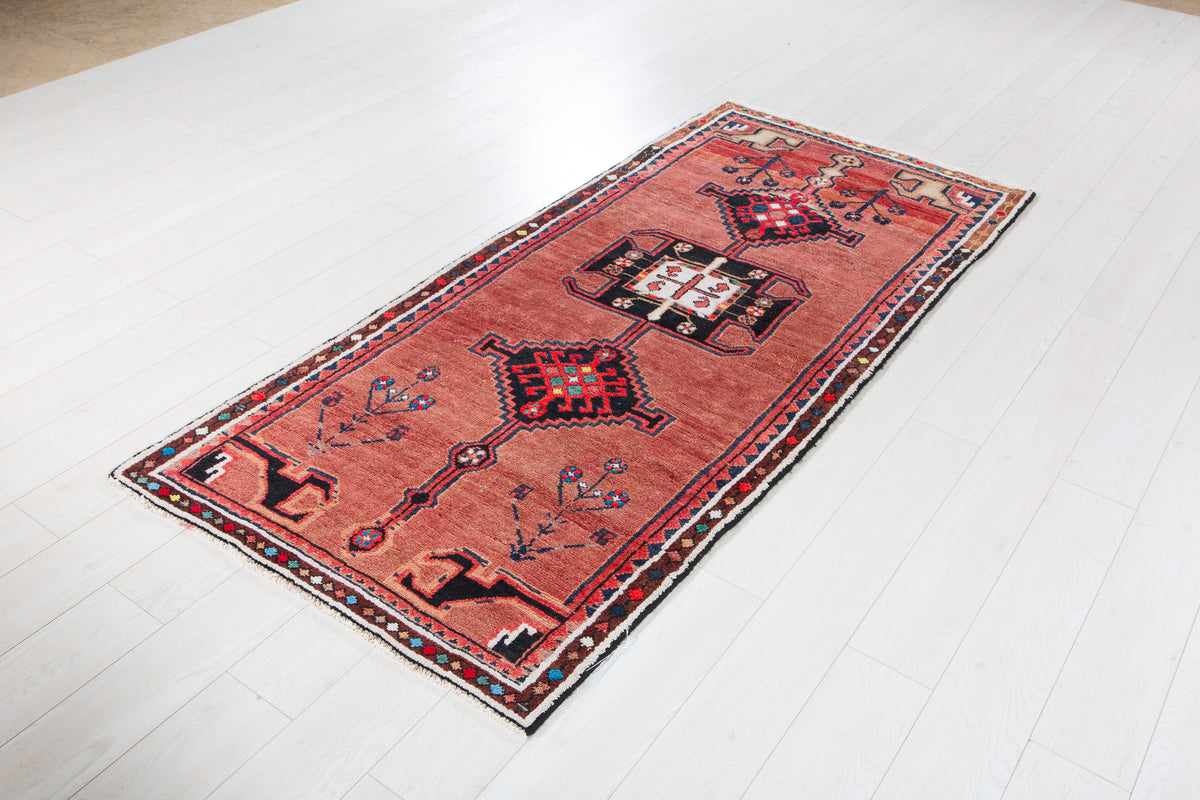 Vintage Pink Hand-Knotted Wool Rug – 7' 1" x 3' 3" (216 x 98 cm)