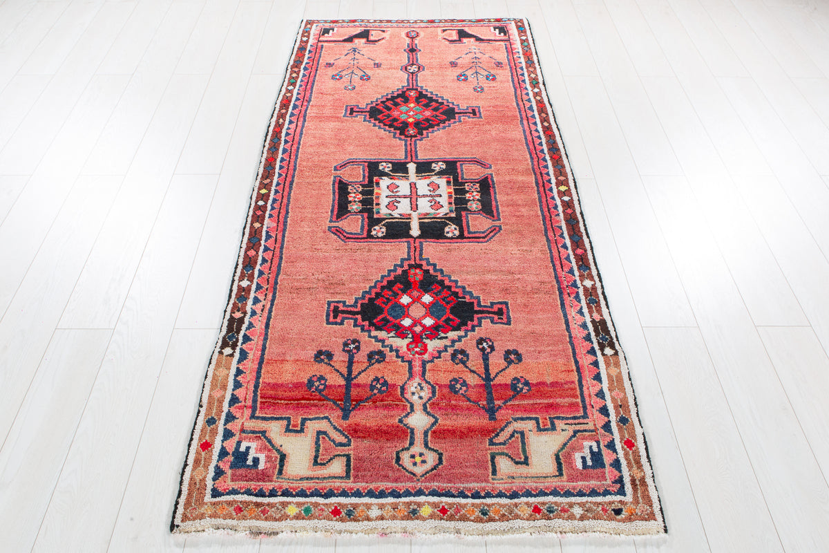 Vintage Pink Hand-Knotted Wool Rug – 7' 1" x 3' 3" (216 x 98 cm)