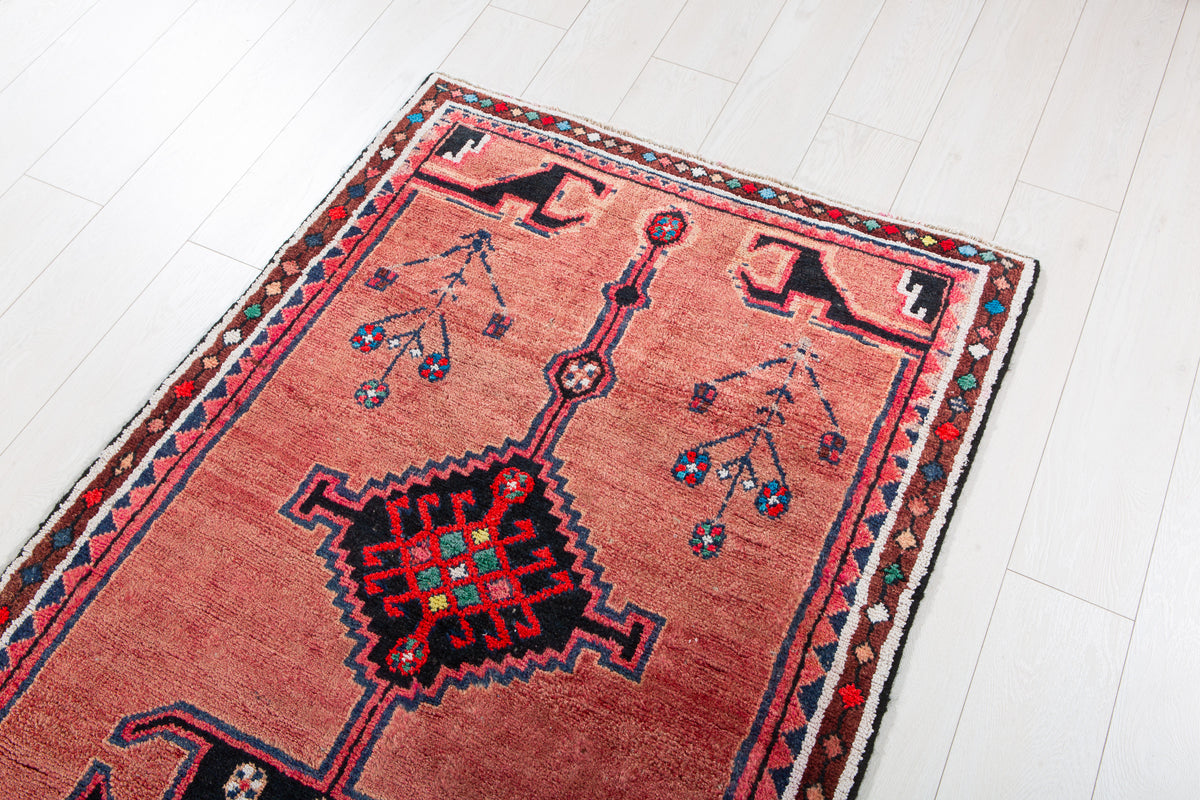 Vintage Pink Hand-Knotted Wool Rug – 7' 1" x 3' 3" (216 x 98 cm)