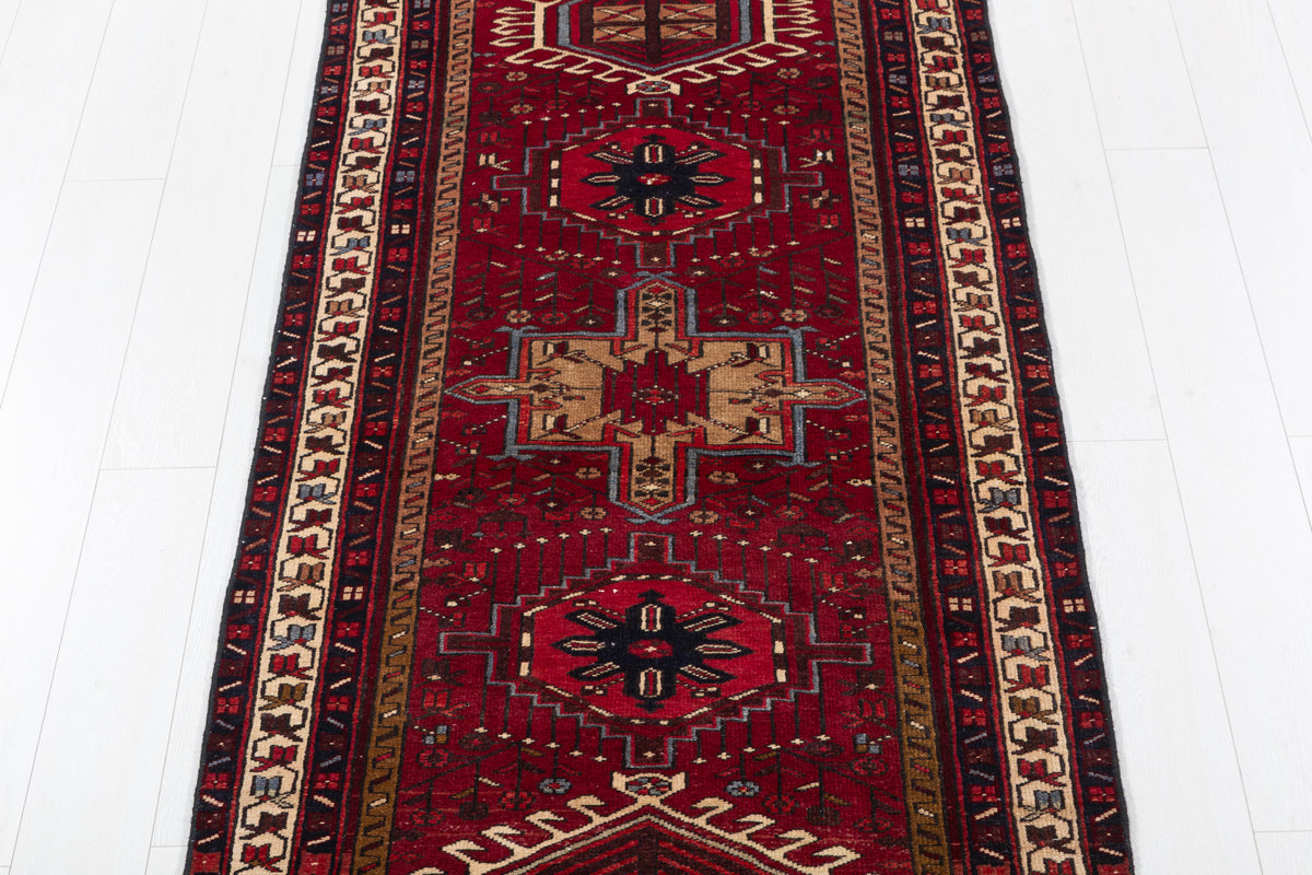 Vintage Mixed-Medallion Runner Rug, Red & Brown – 10' 8" x 3' 3" (324 x 99 cm)