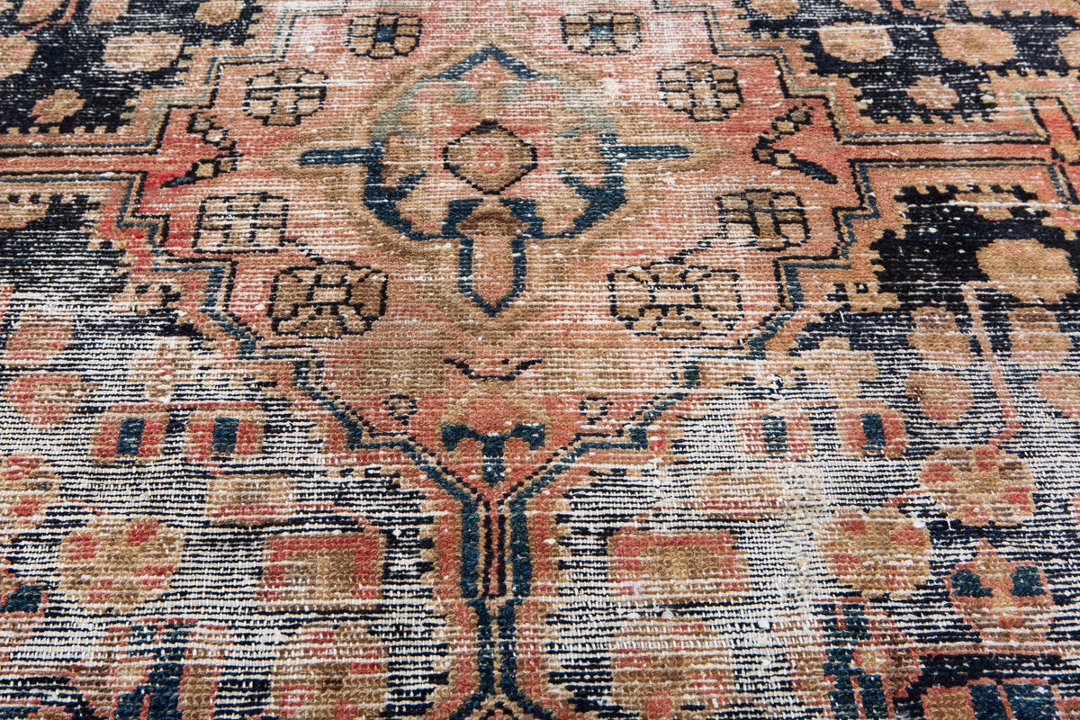 Antique Navy Blue, Peach Hand-Knotted Wool Rug – 5' 6" x 3' 4" (167 x 102 cm)
