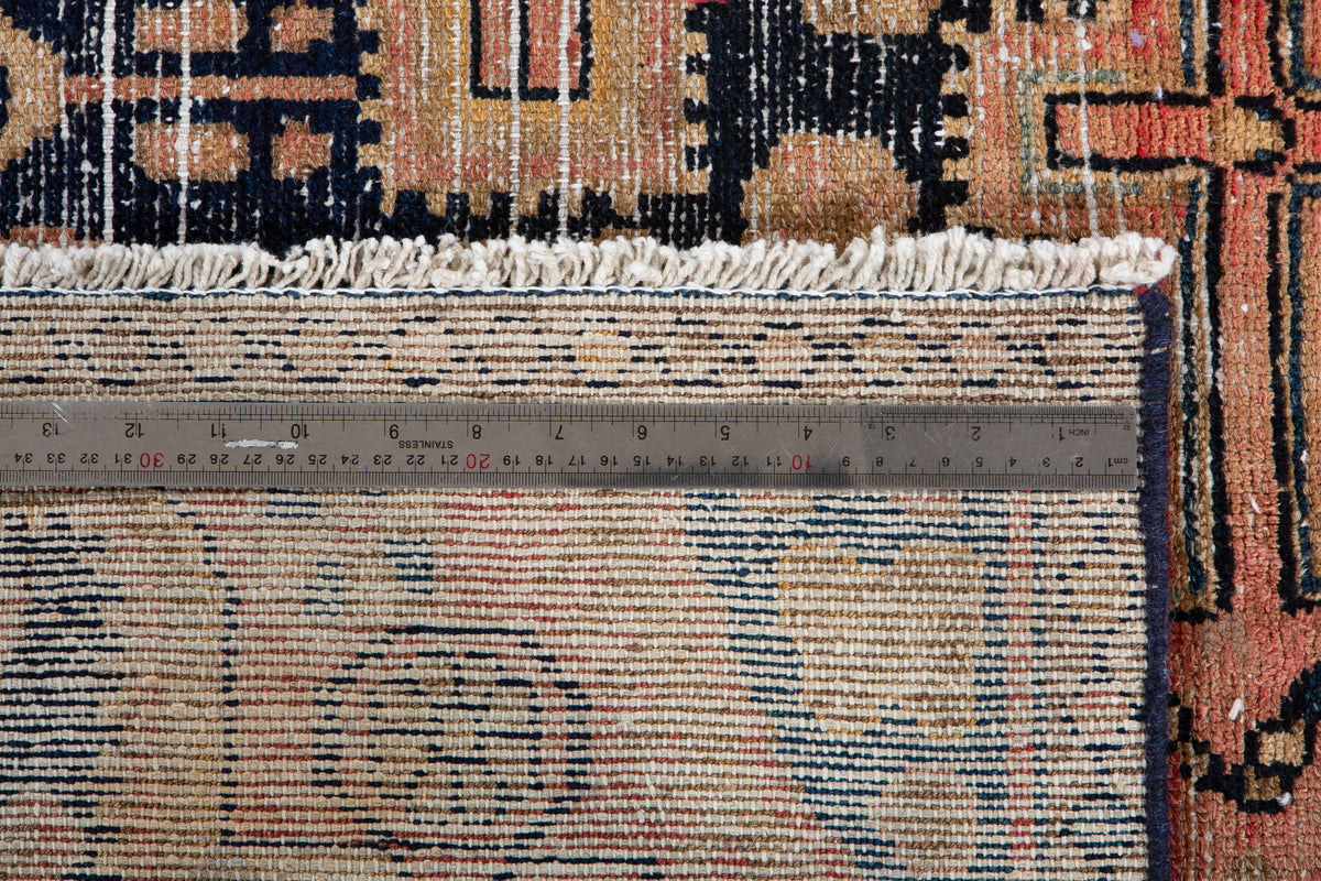 Antique Navy Blue, Peach Hand-Knotted Wool Rug – 5' 6" x 3' 4" (167 x 102 cm)