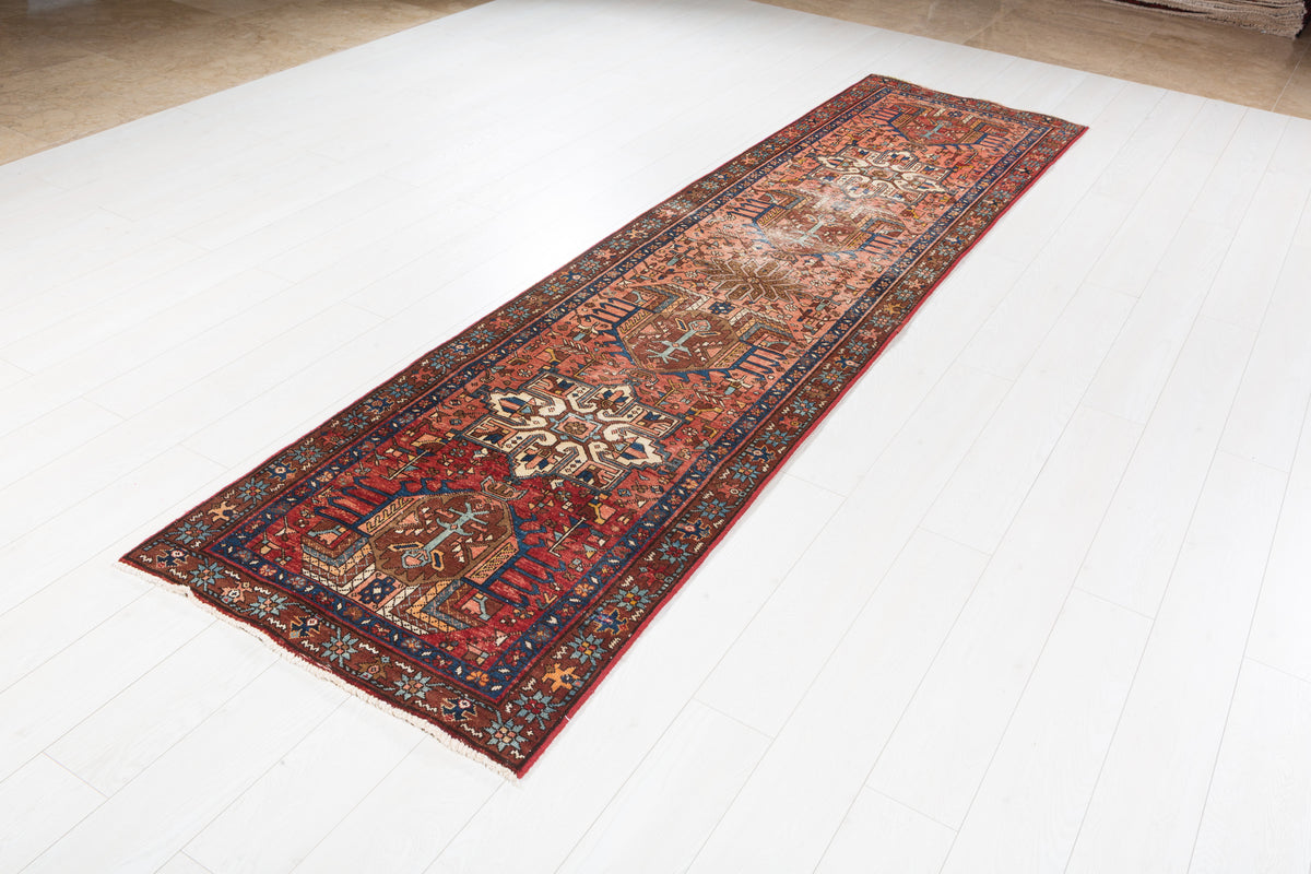Antique Medallion Runner Rug, Faded Red – 10' 9" x 2' 9" (327 x 83 cm)