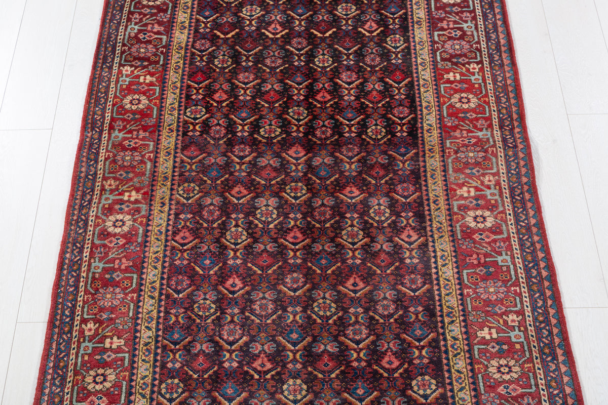 Rare Semi-Antique Allover Hand-Knotted Wool Rug, Muted Navy Blue – 7' 9" x 3' 8" (237 x 112 cm)