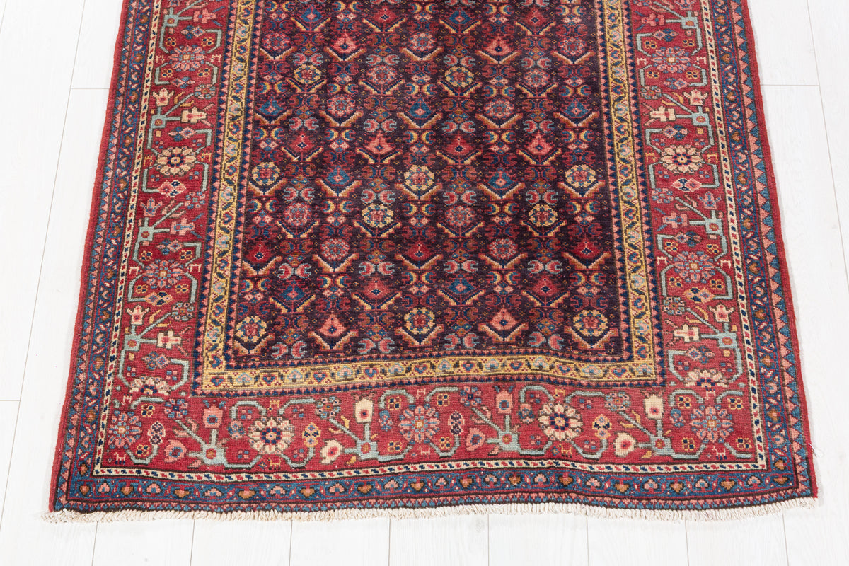 Rare Semi-Antique Allover Hand-Knotted Wool Rug, Muted Navy Blue – 7' 9" x 3' 8" (237 x 112 cm)