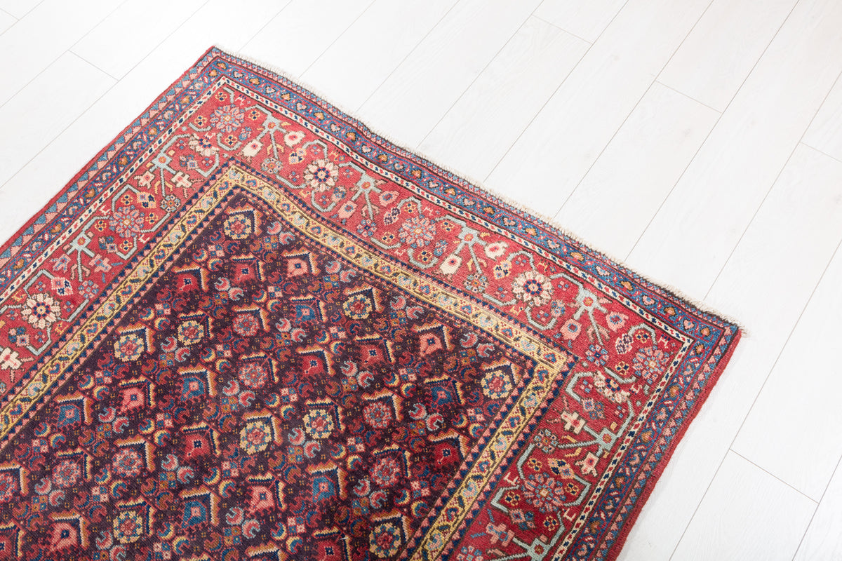 Rare Semi-Antique Allover Hand-Knotted Wool Rug, Muted Navy Blue – 7' 9" x 3' 8" (237 x 112 cm)