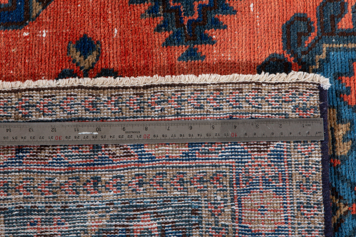 Small Vintage Orange-Red & Blue Rug – 5' 1" x 3' 6" (154 x 107 cm)