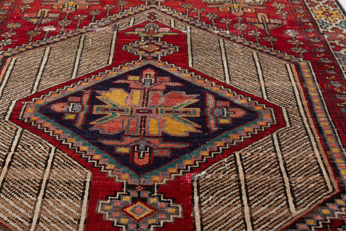 Small Antique Camel Brown & Red Rug – 5' 4" x 3' 4" (162 x 102 cm)