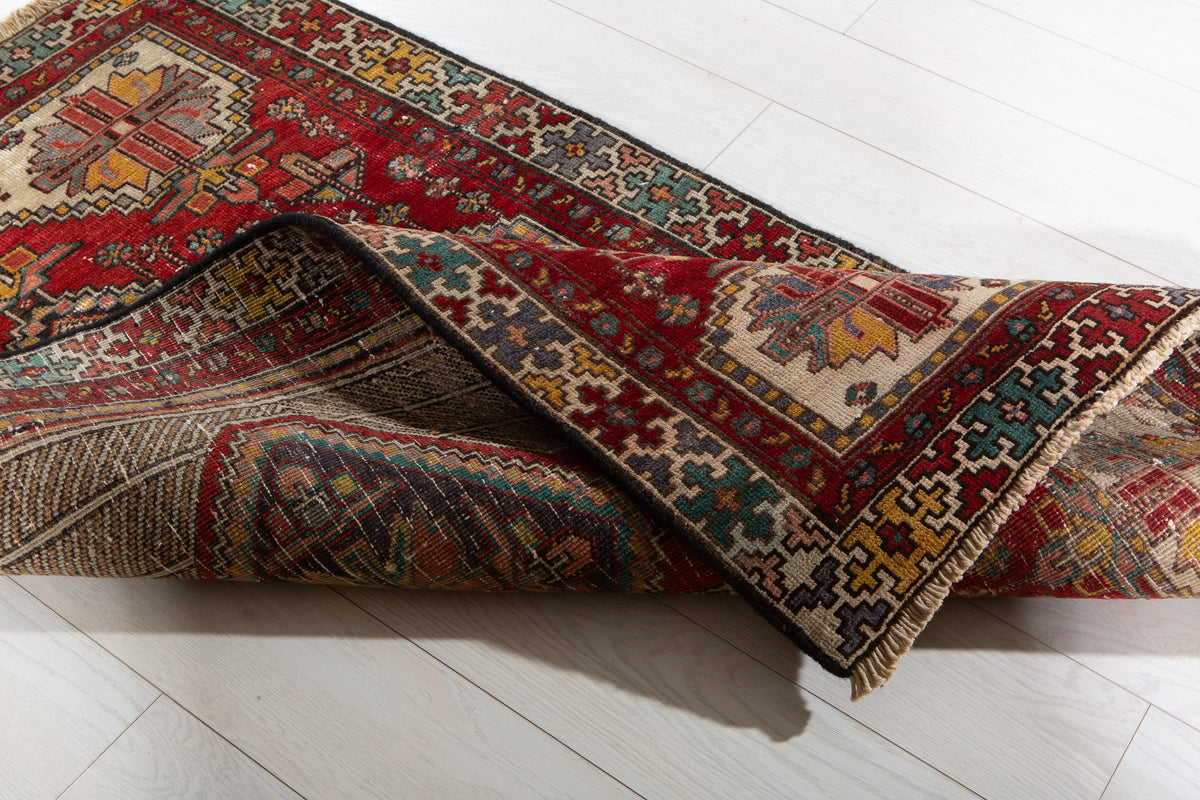 Small Antique Camel Brown & Red Rug – 5' 4" x 3' 4" (162 x 102 cm)