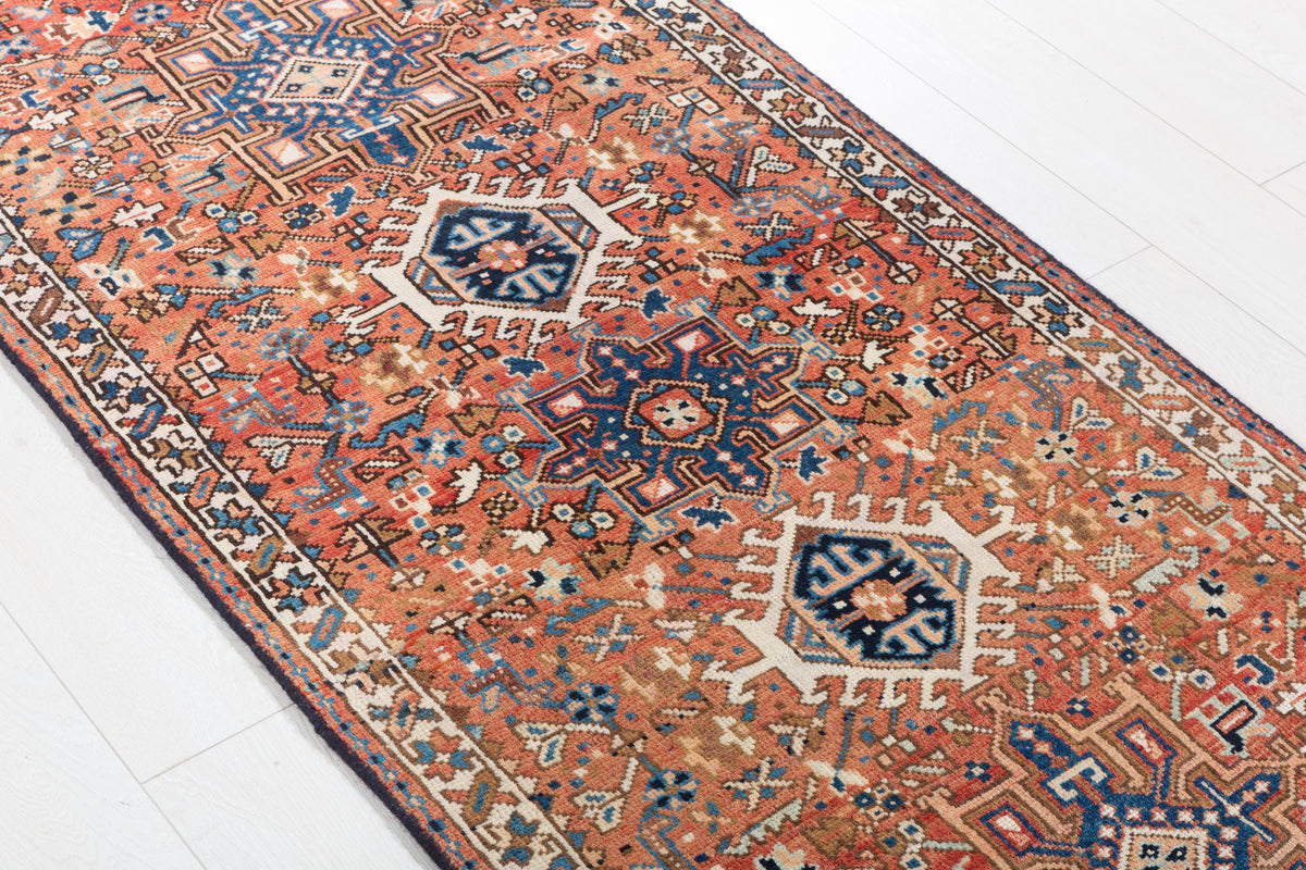 Vintage Narrow Geometric Wool Runner, Bright Red – 10' 0" x 2' 8" (304 x 80 cm)