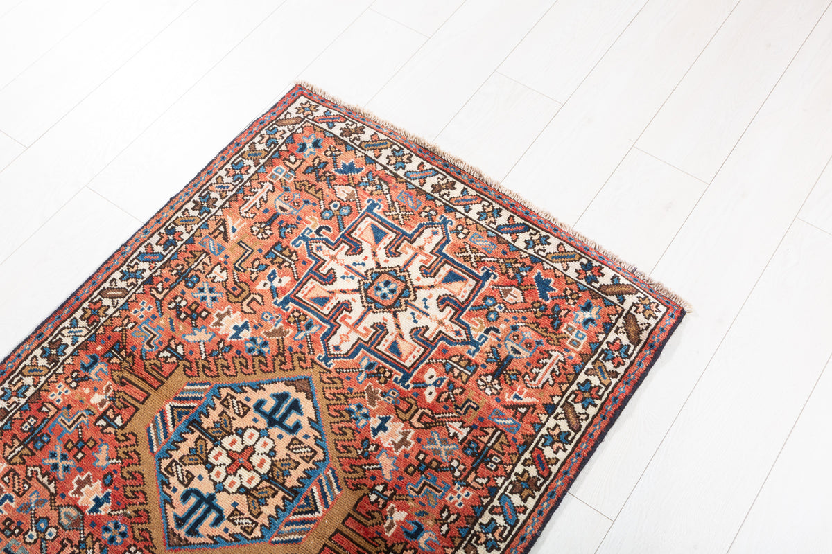 Vintage Narrow Geometric Wool Runner, Bright Red – 10' 0" x 2' 8" (304 x 80 cm)