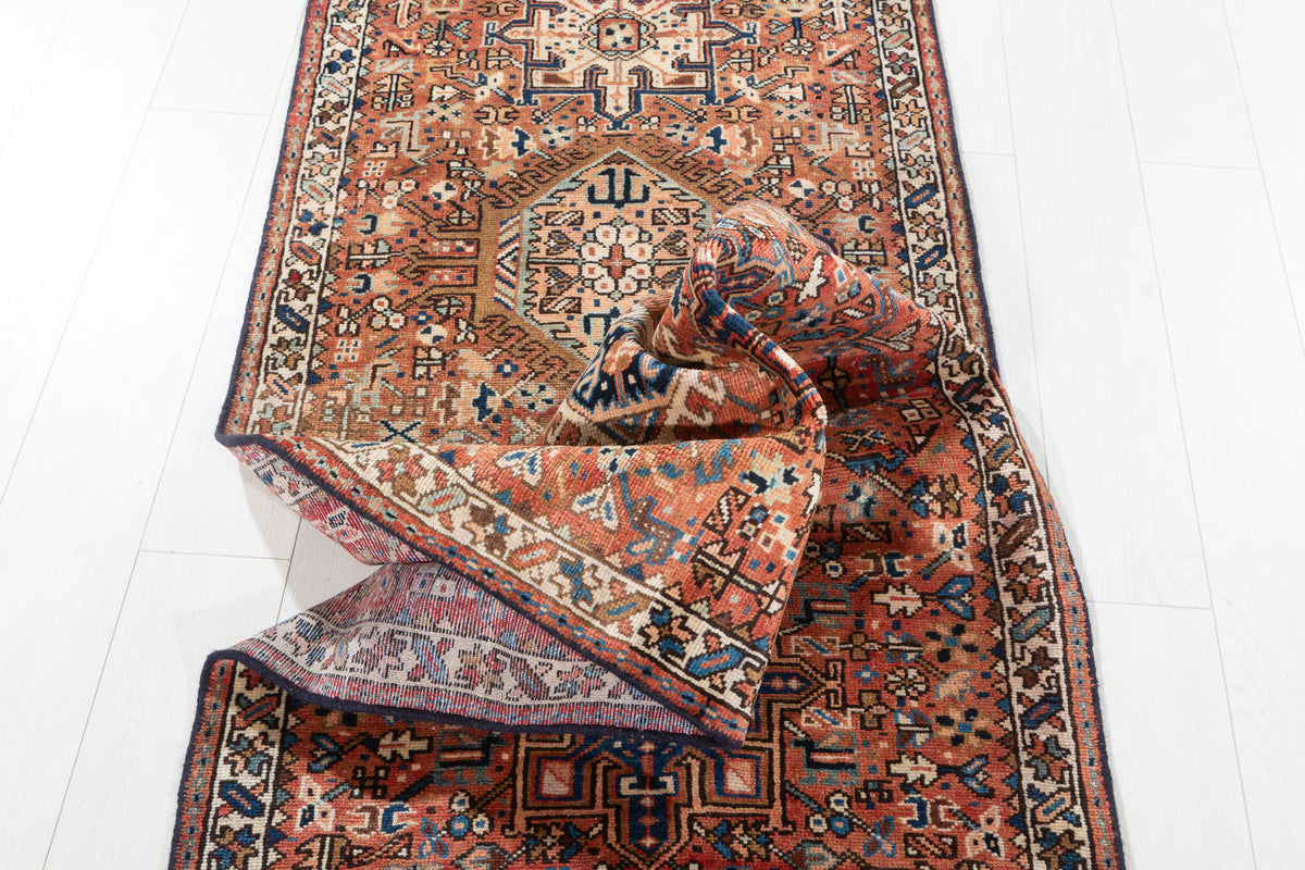 Vintage Narrow Geometric Wool Runner, Bright Red – 10' 0" x 2' 8" (304 x 80 cm)