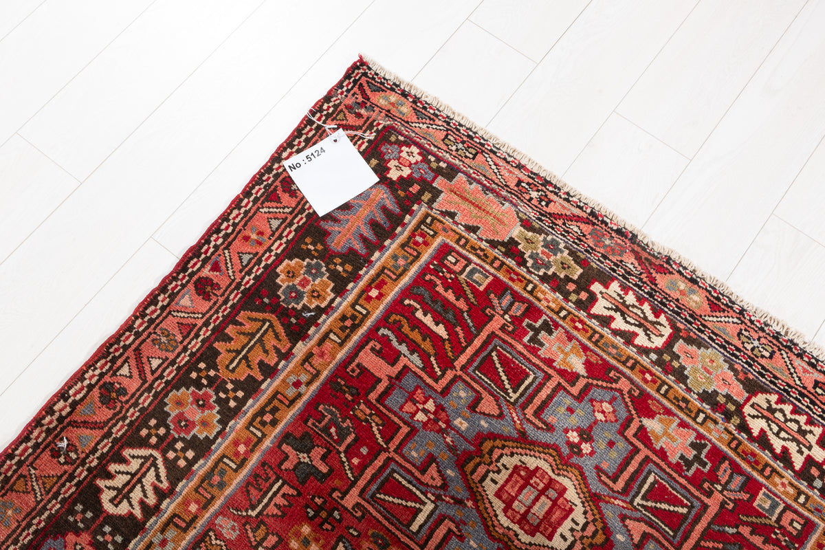 Semi-Antique Geometric Wool Runner, Red – 12' 10" x 3' 11" (390 x 119 cm)