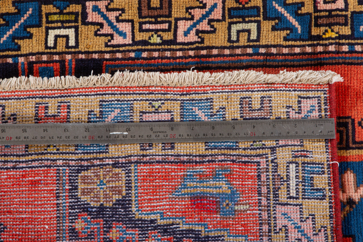 Small Vintage Orange-Red & Blue Rug – 5' 0" x 3' 2" (152 x 97 cm)