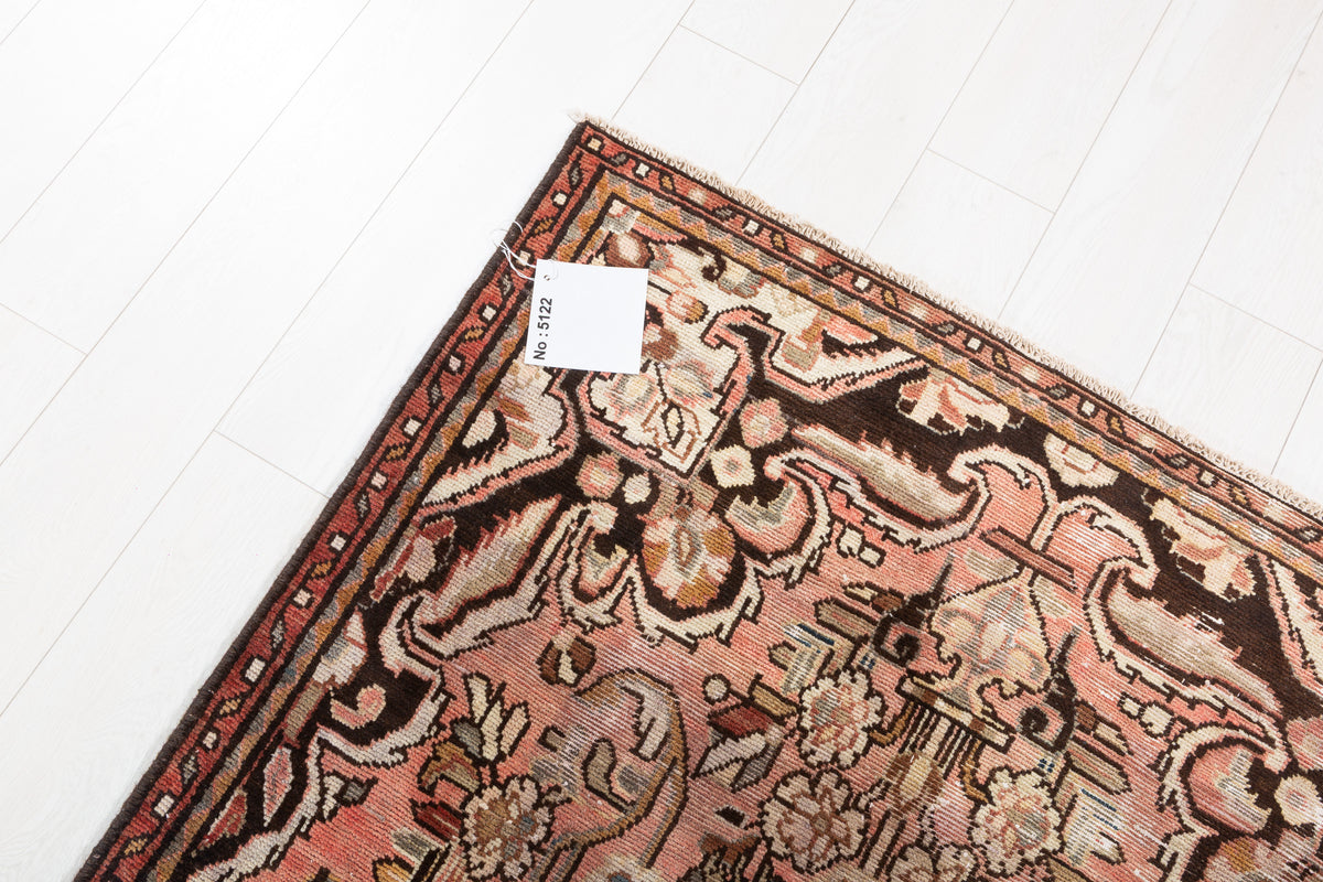 Antique Floral Hand-Knotted Wool Rug, Faded Red – 8' 4" x 3' 9" (254 x 114 cm)