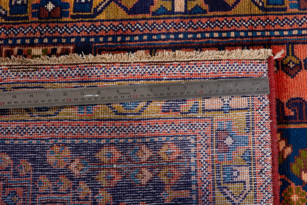 Small Vintage Orange-Red & Blue Rug – 5' 3" x 3' 5" (159 x 105 cm)