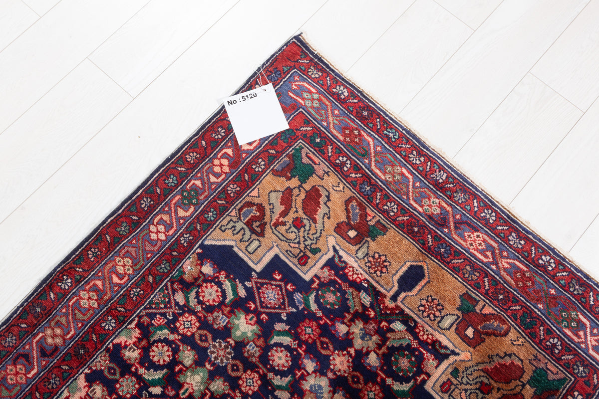 Vintage Herati Medallion Wool Runner, Deep Navy Blue & Red – 9' 7" x 3' 4" (293 x 101 cm)